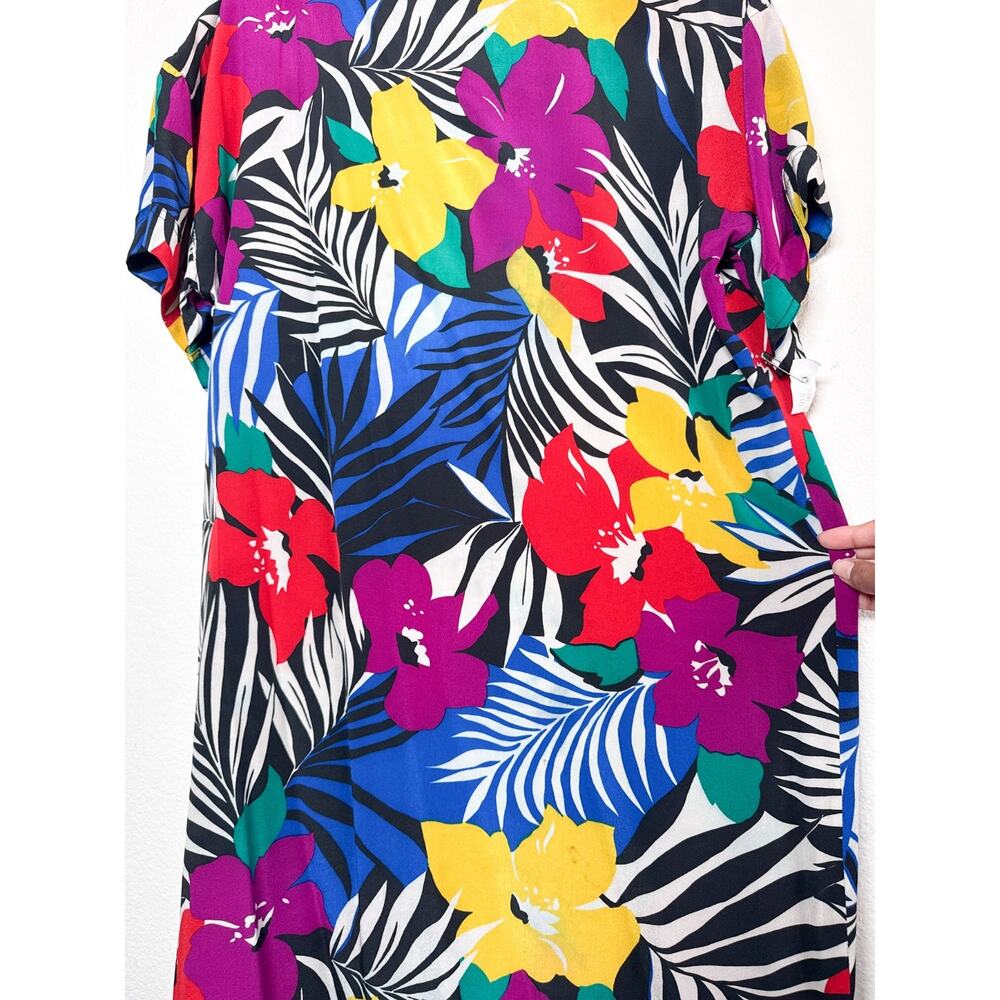 Vintage Christian Dior Silk Tropical Floral Shift Dress Size 14 - Picture 13 of 16